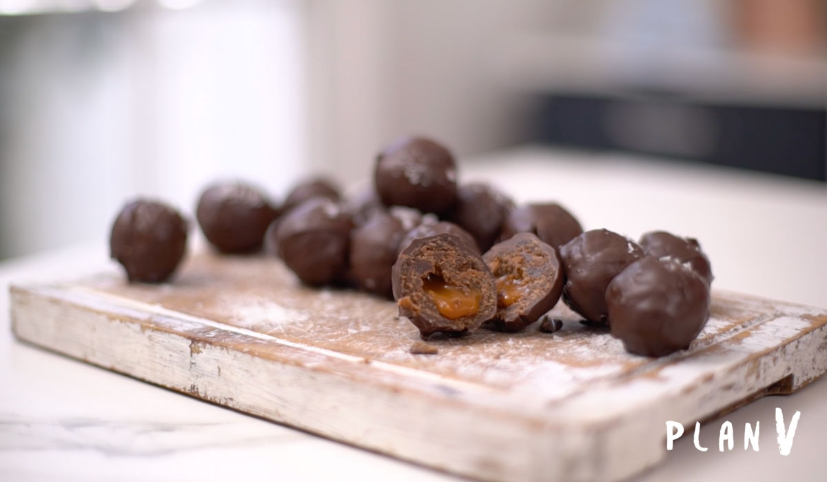 Trufas de brownie y caramelo